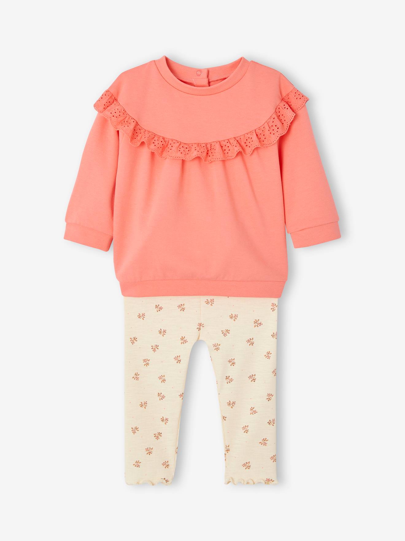 Ruffled Sweatshirt + Leggings Combo for Babies fuchsia