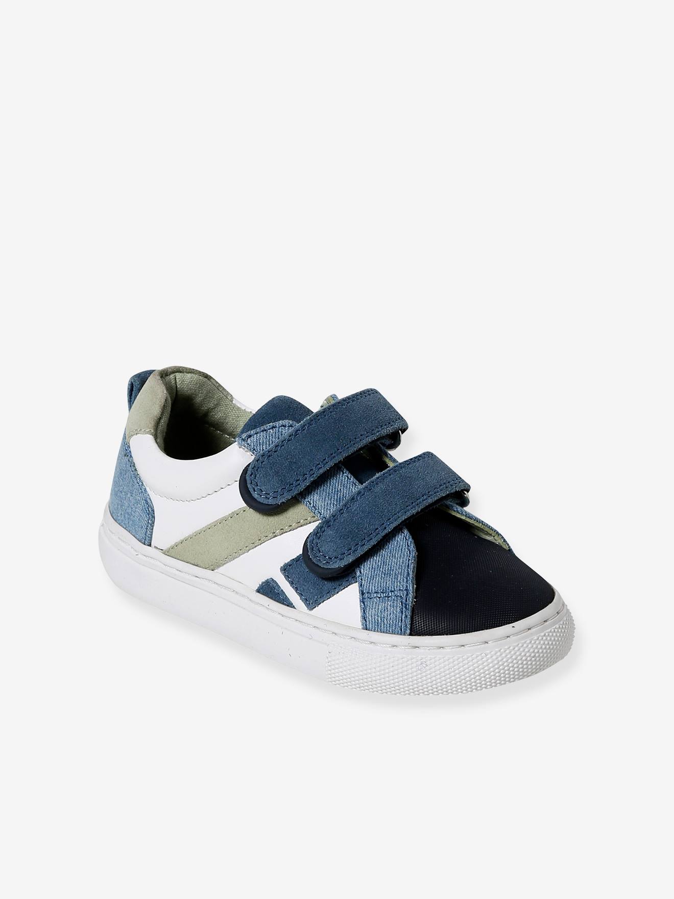 Leather Trainers with Hook-and-Loop Fasteners for Boys, Designed for Autonomy set blue