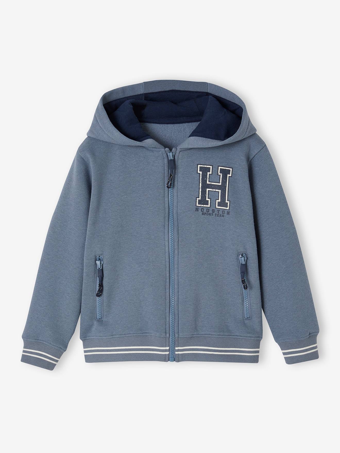Zipped Sports Jacket with Hood for Boys grey blue