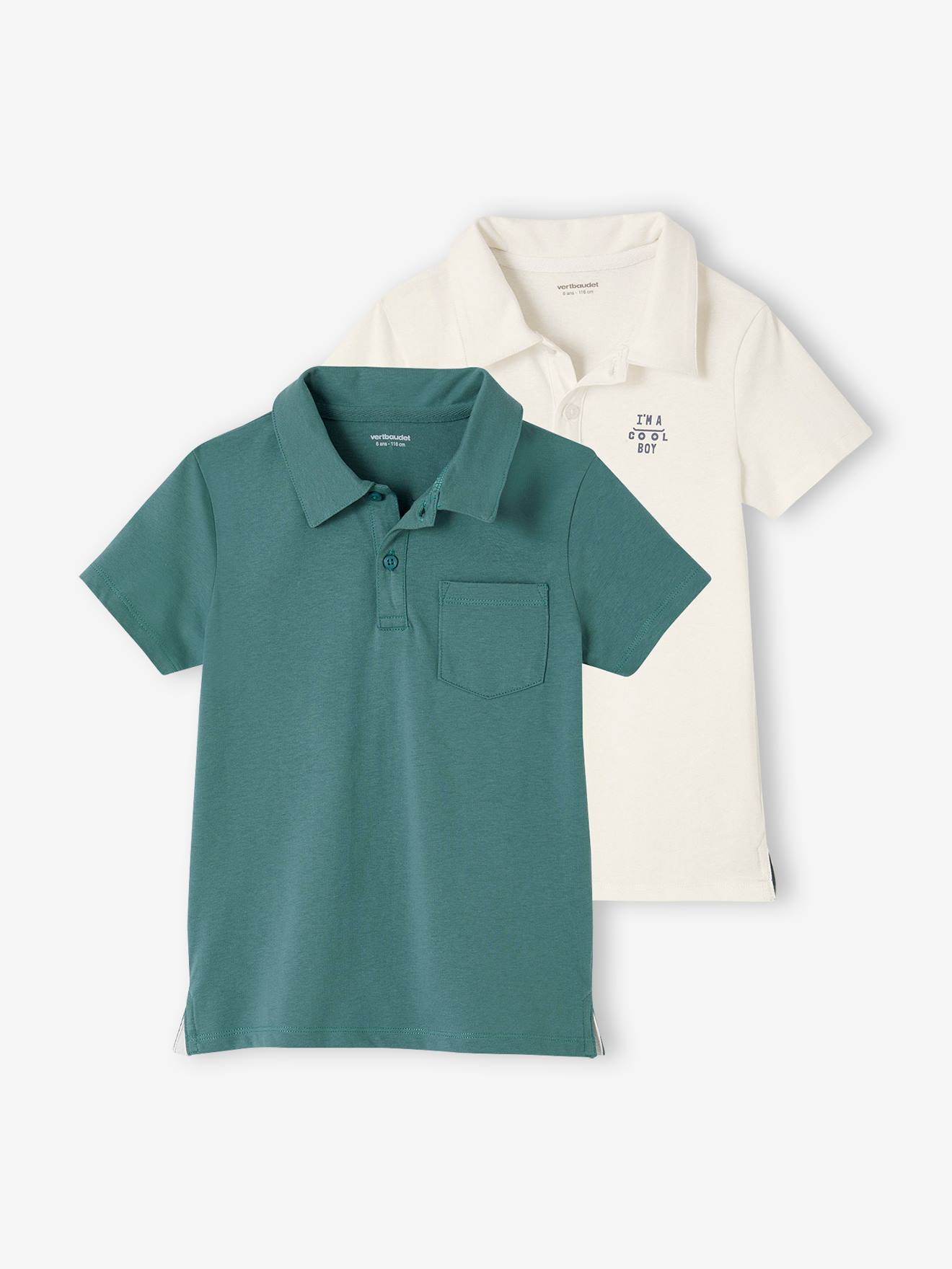 Set of 2 Plain, Short Sleeve Polo Shirts, for Boys aqua green