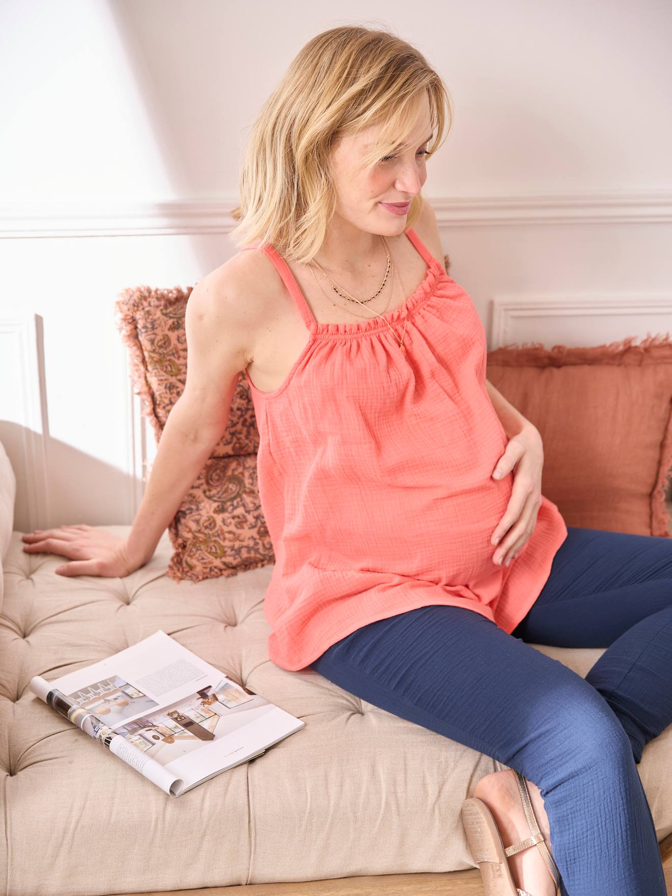 Cotton Gauze Top with Thin Straps