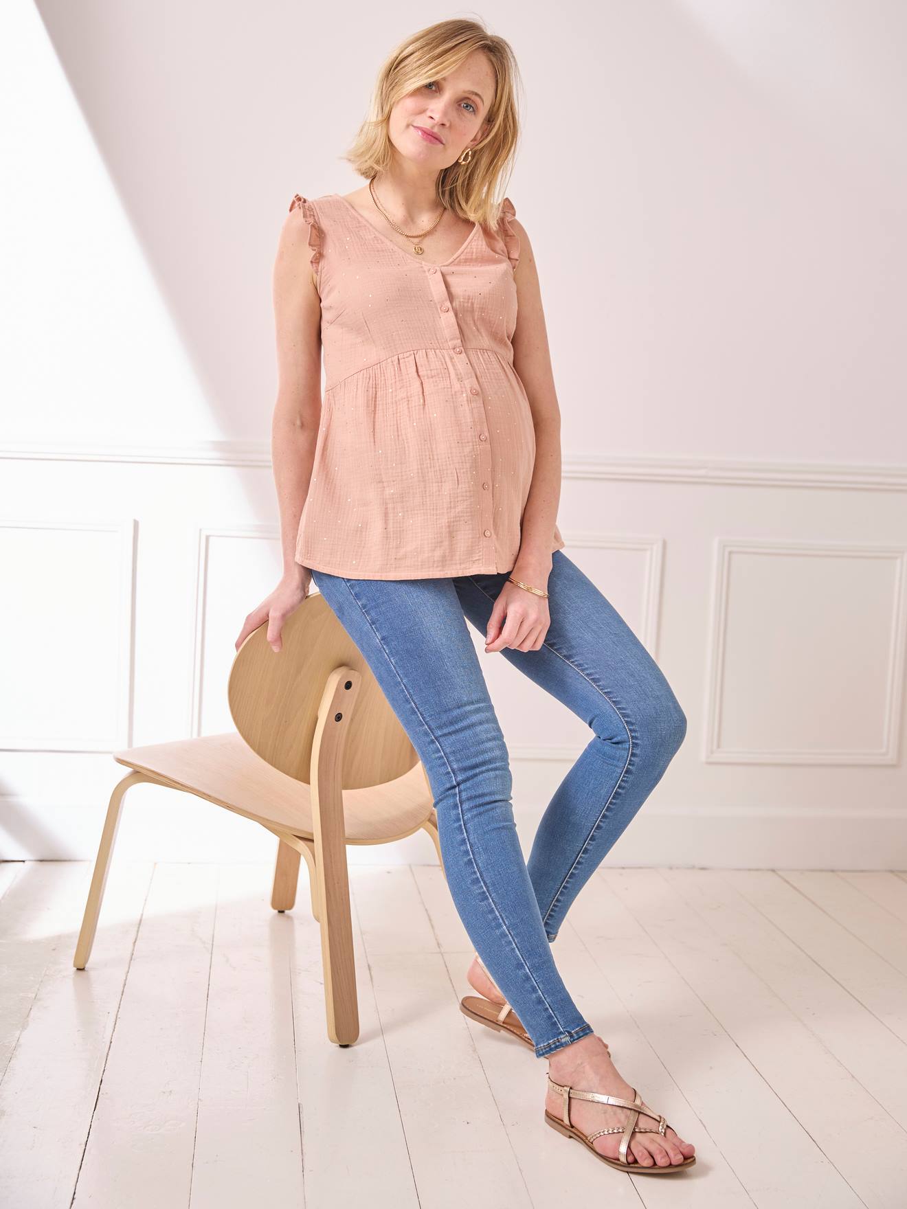 Blouse in Cotton Gauze with Iridescent Dots