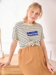 Striped T-Shirt with Message, in Organic Cotton, for Maternity
