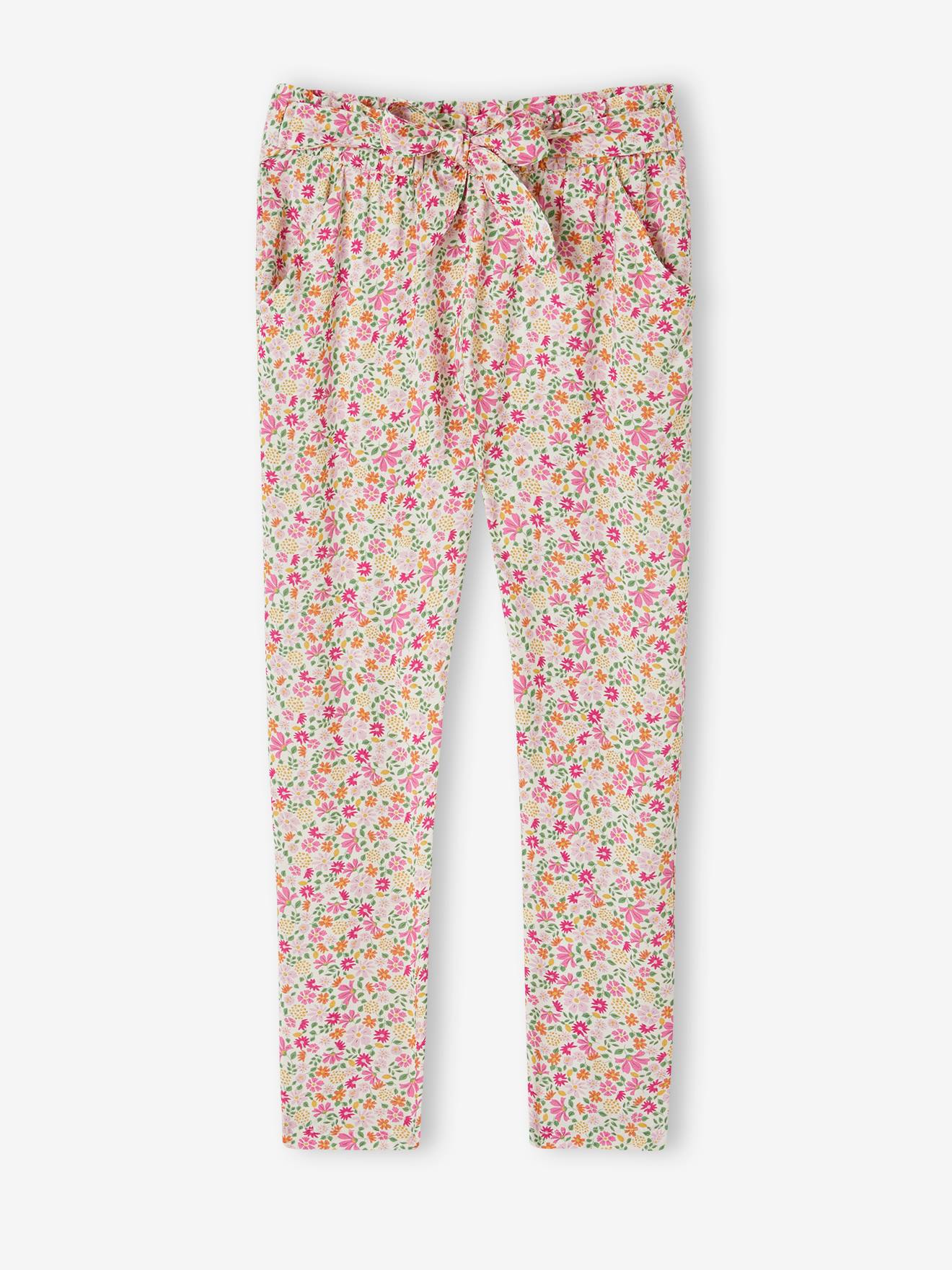 Fluid Cropped Trousers with Floral Print, for Girls rose