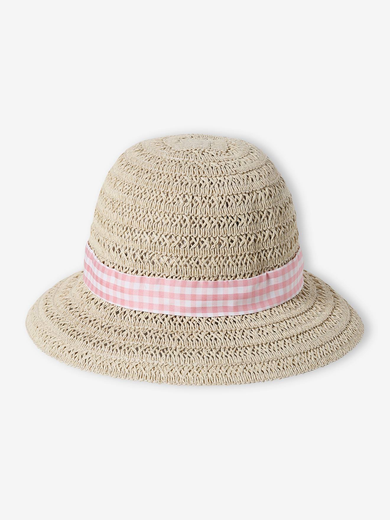Hat in Paper Straw & Gingham Ribbon