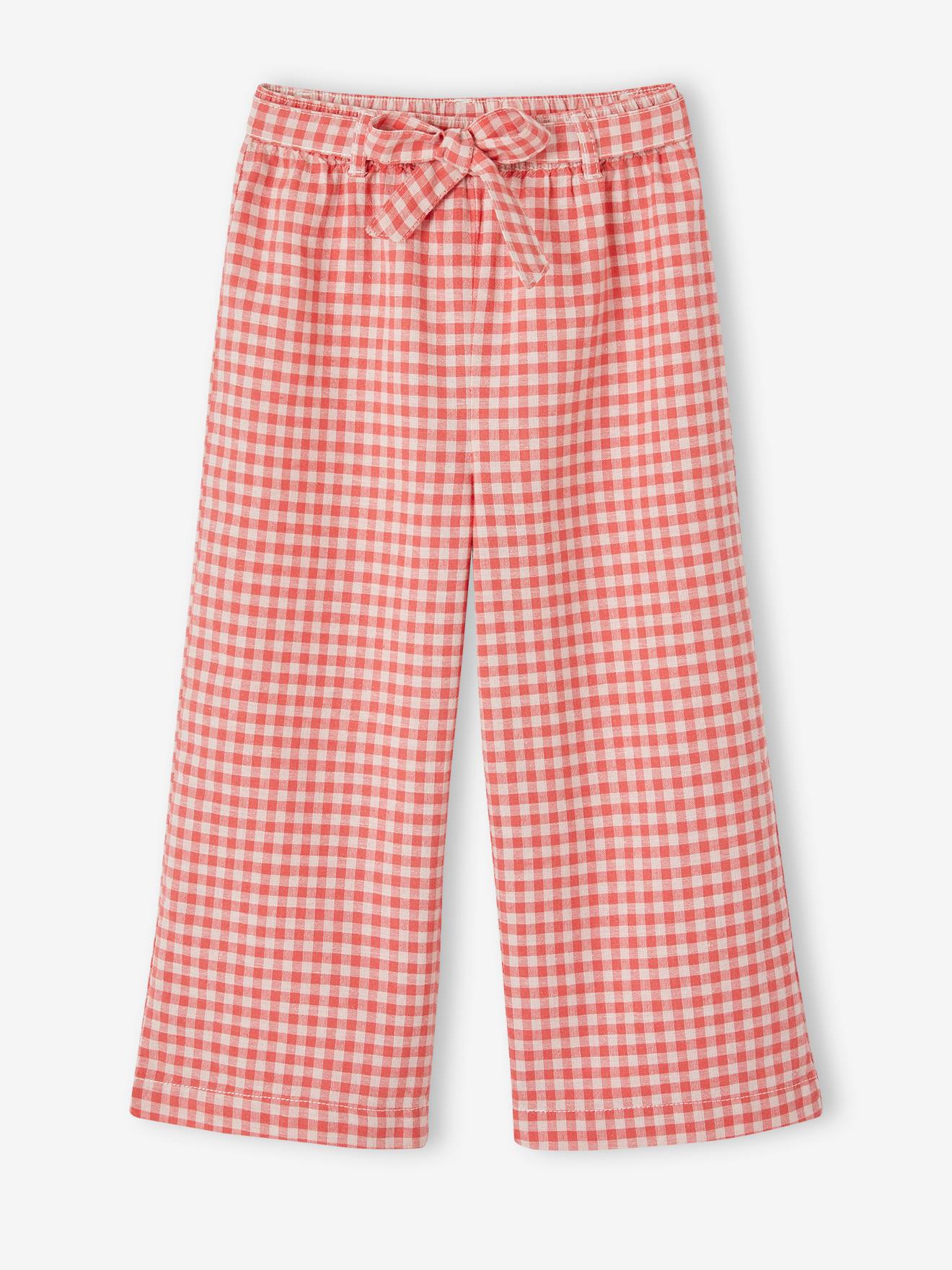 Wide-Leg, Printed Cropped Trousers for Girls chequered red
