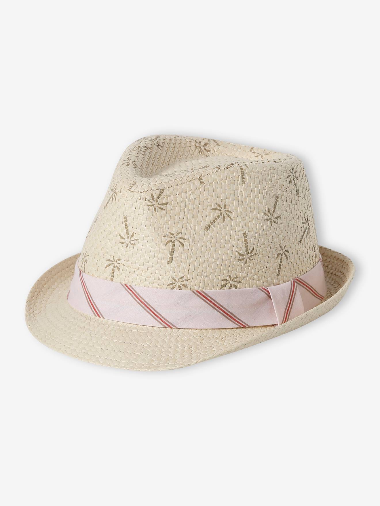 Paper Straw Hat & Striped Ribbon