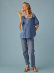 Maternity-Blouses, Shirts & Tunics-Short Sleeve Blouse for Pregnancy in Lightweight Denim by ENVIE DE FRAISE