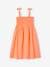 Smocked Dress with Straps for Girls ecru+rose+tangerine 