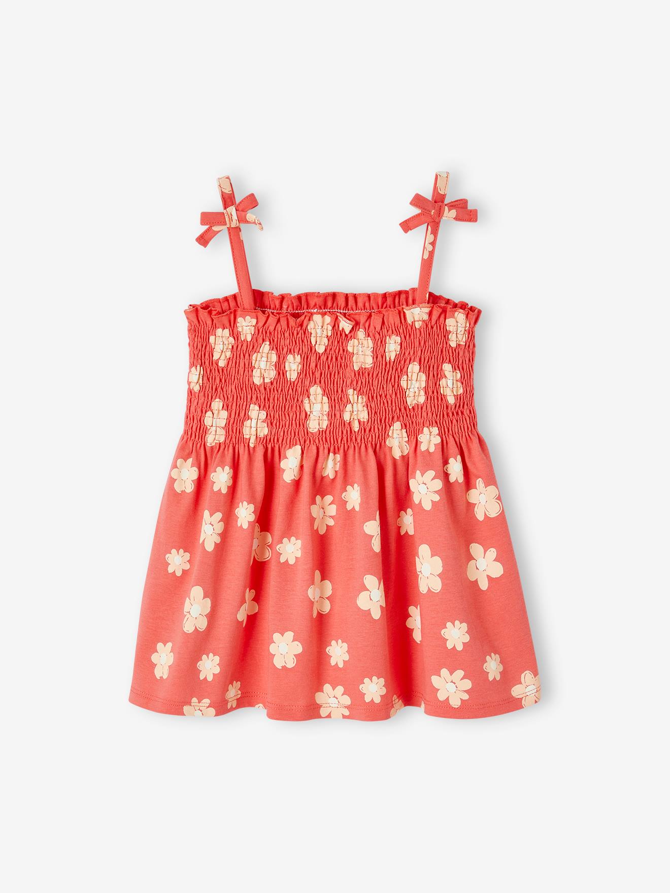 Smocked Floral Print Top, for Girls red