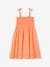 Smocked Dress with Straps for Girls ecru+rose+tangerine 