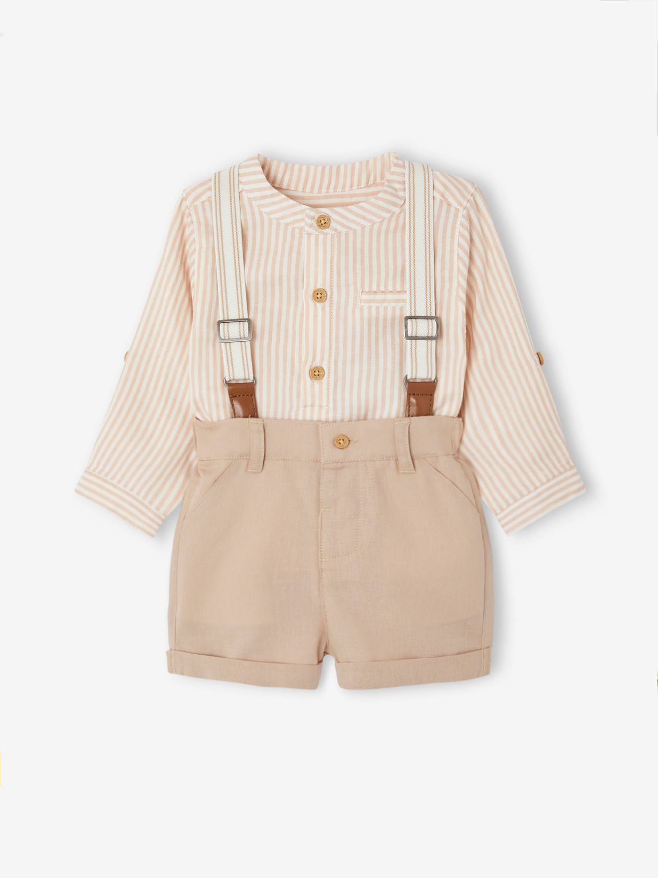 Occasion Wear Ensemble: Shirt + Shorts + Braces for Babies taupe