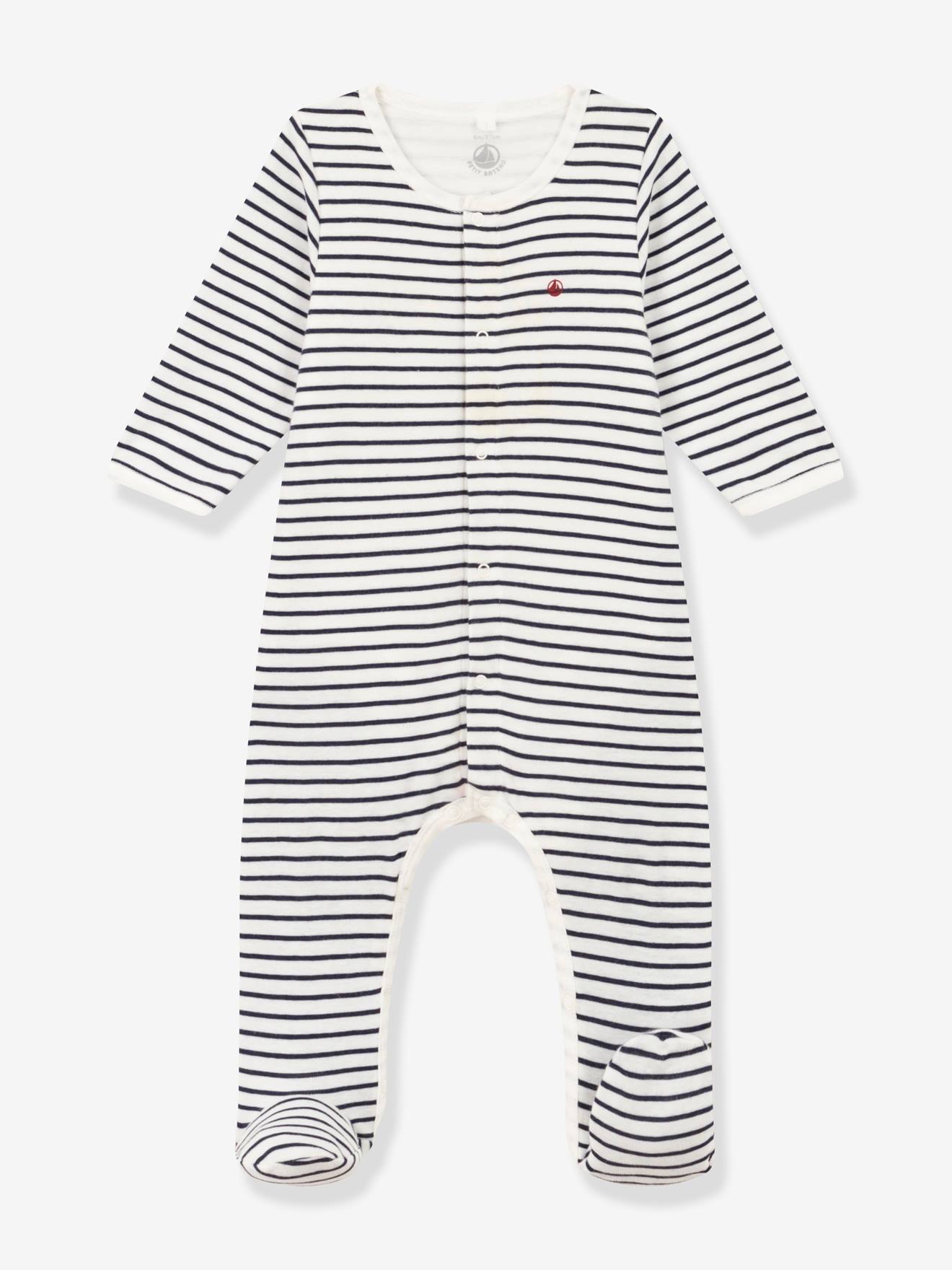Striped Cotton Bodyjamas for Babies, by Petit Bateau navy blue