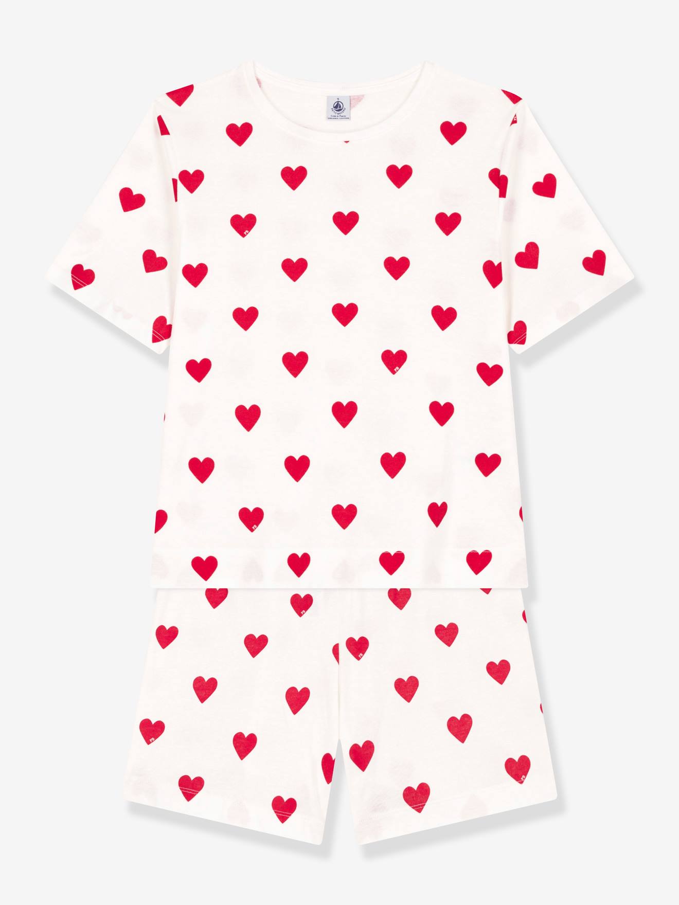 Hearts Pyjamas in Cotton for Women, by Petit Bateau white