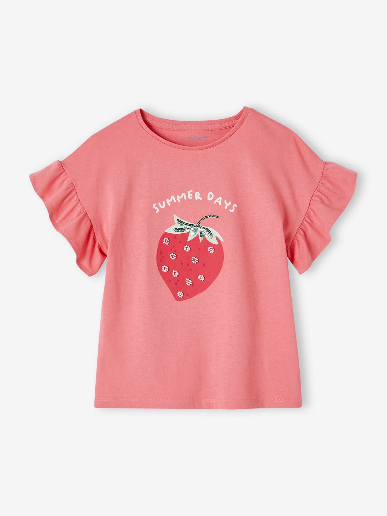 T-Shirt with Sequinned Motif for Girls strawberry