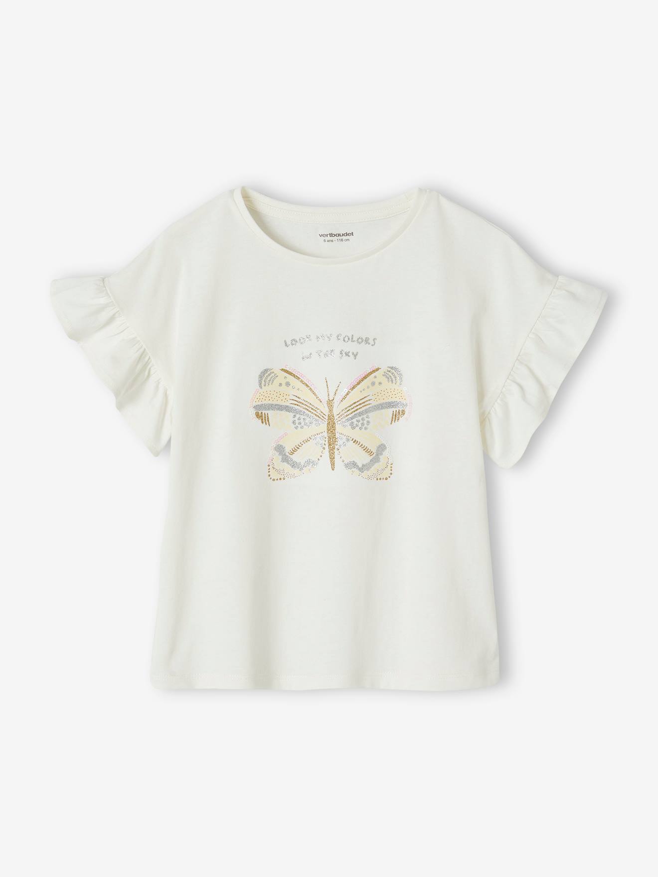 T-Shirt with Sequinned Motif for Girls ecru