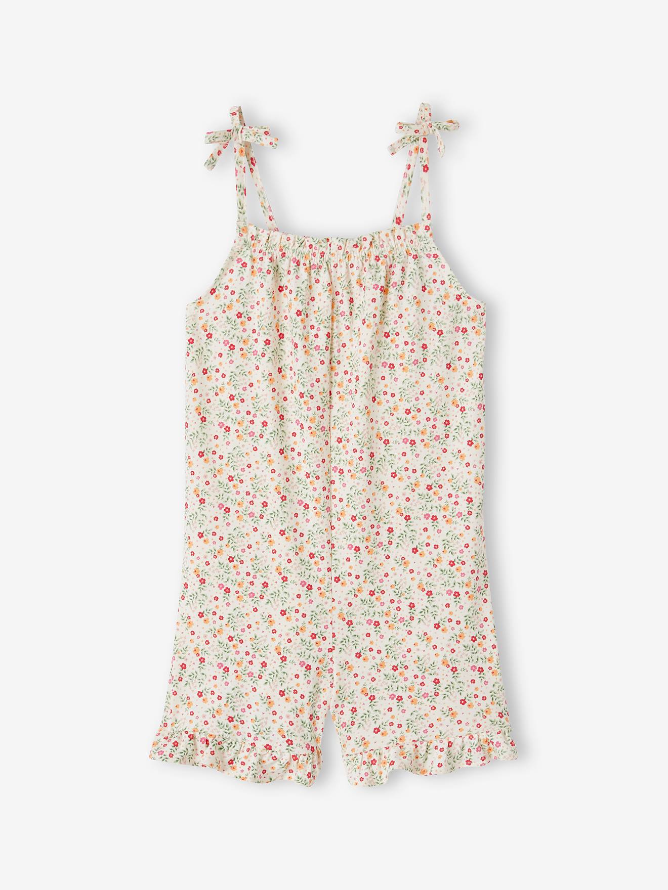 Ruffled Jumpsuit for Girls printed white