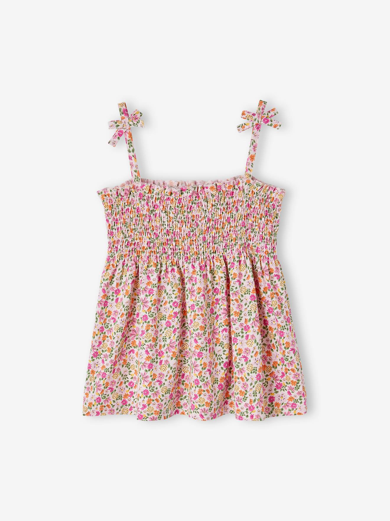 Smocked Floral Print Top, for Girls pale pink