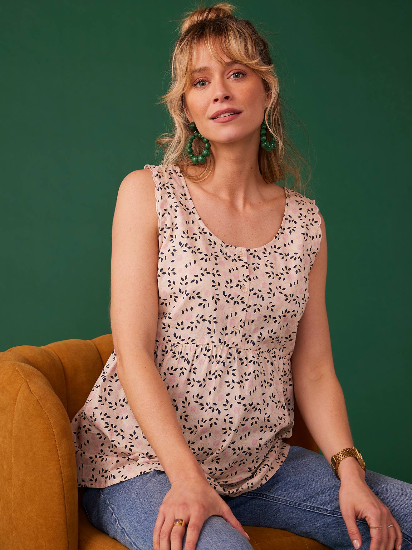 Top with Iridescent Flower Prints