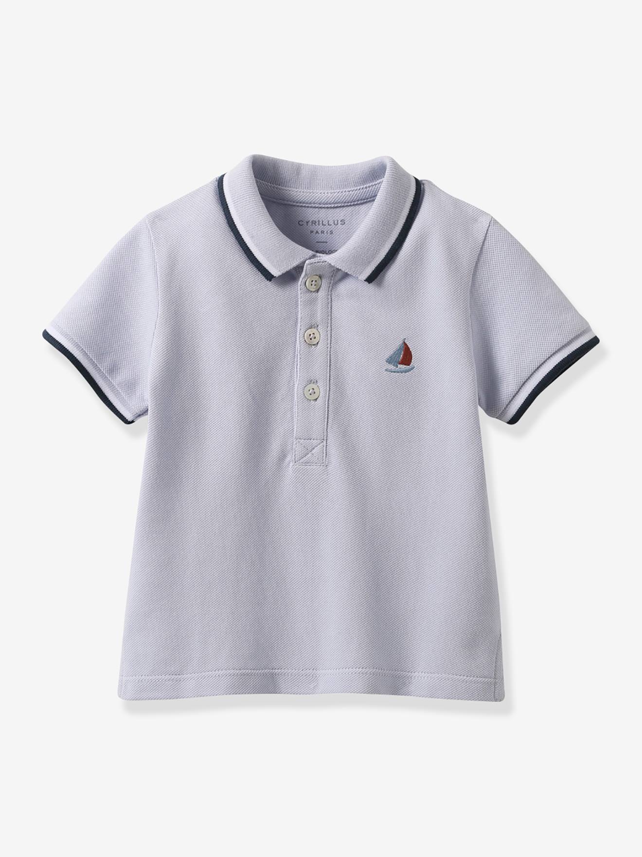 Pique Knit Polo Shirt in Organic Cotton for Babies, by CYRILLUS grey blue