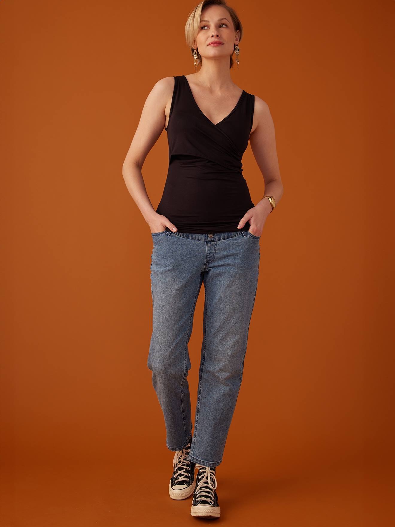 Sleeveless Tops with Crossover Effect for Maternity