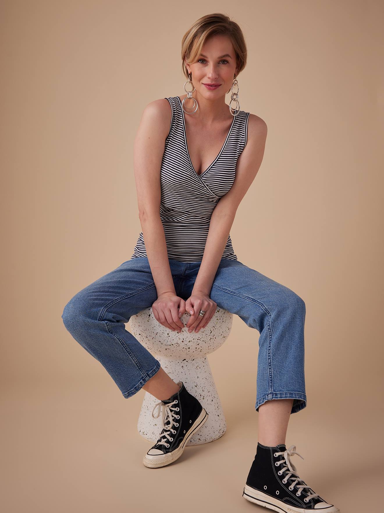 Sleeveless Tops with Crossover Effect for Maternity