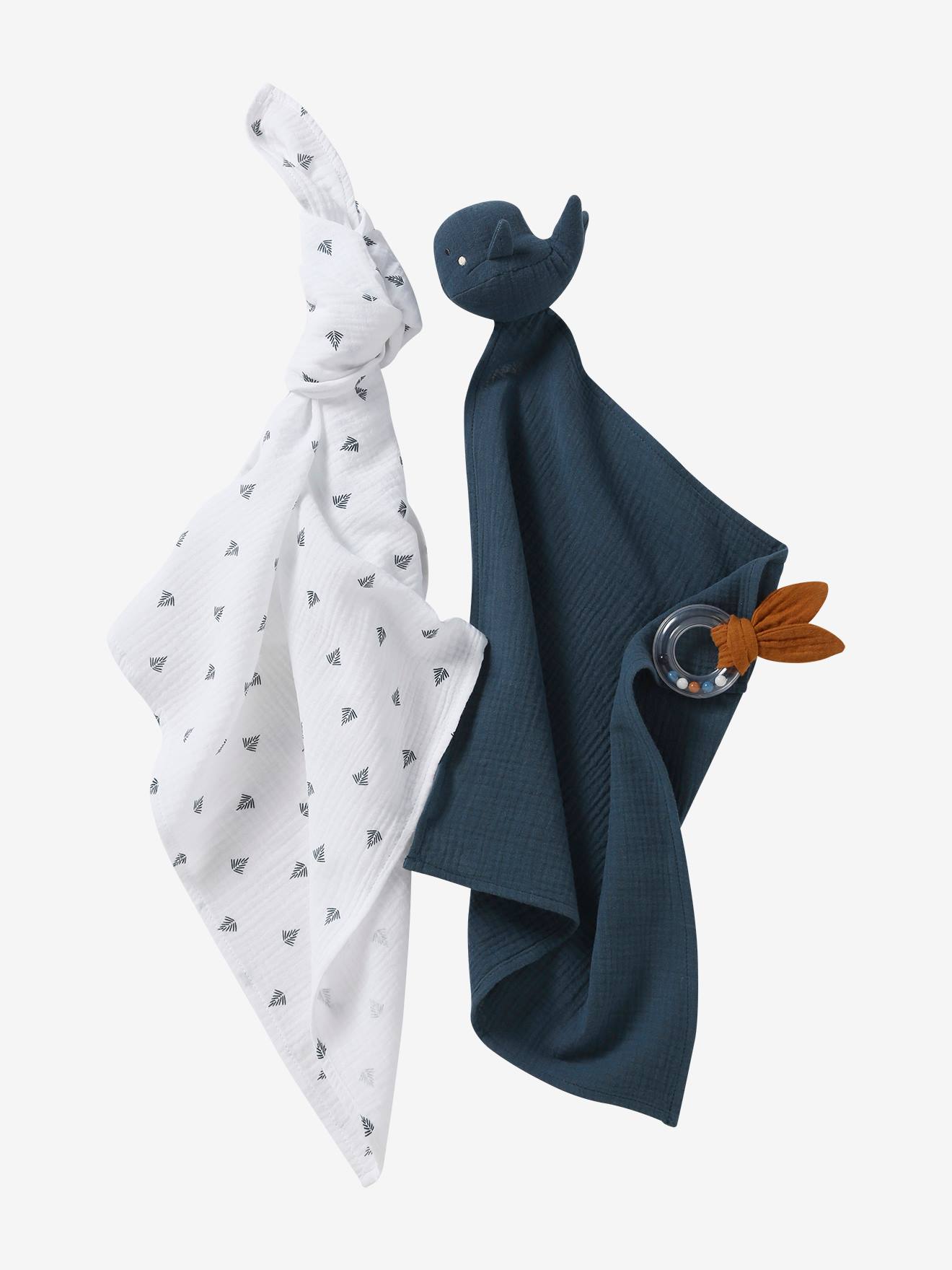 3-Piece Gift Box: Muslin Square + Soft Toy + Rattle blue