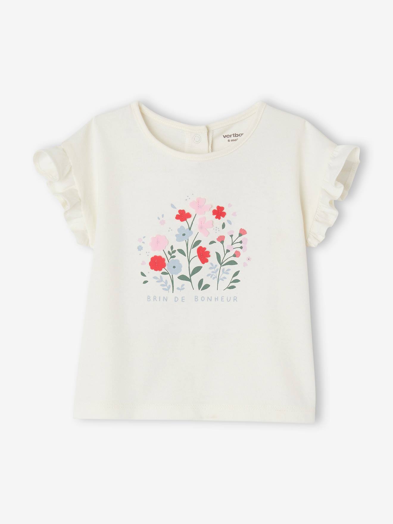 T-Shirt with Flowers in Relief, for Babies ecru