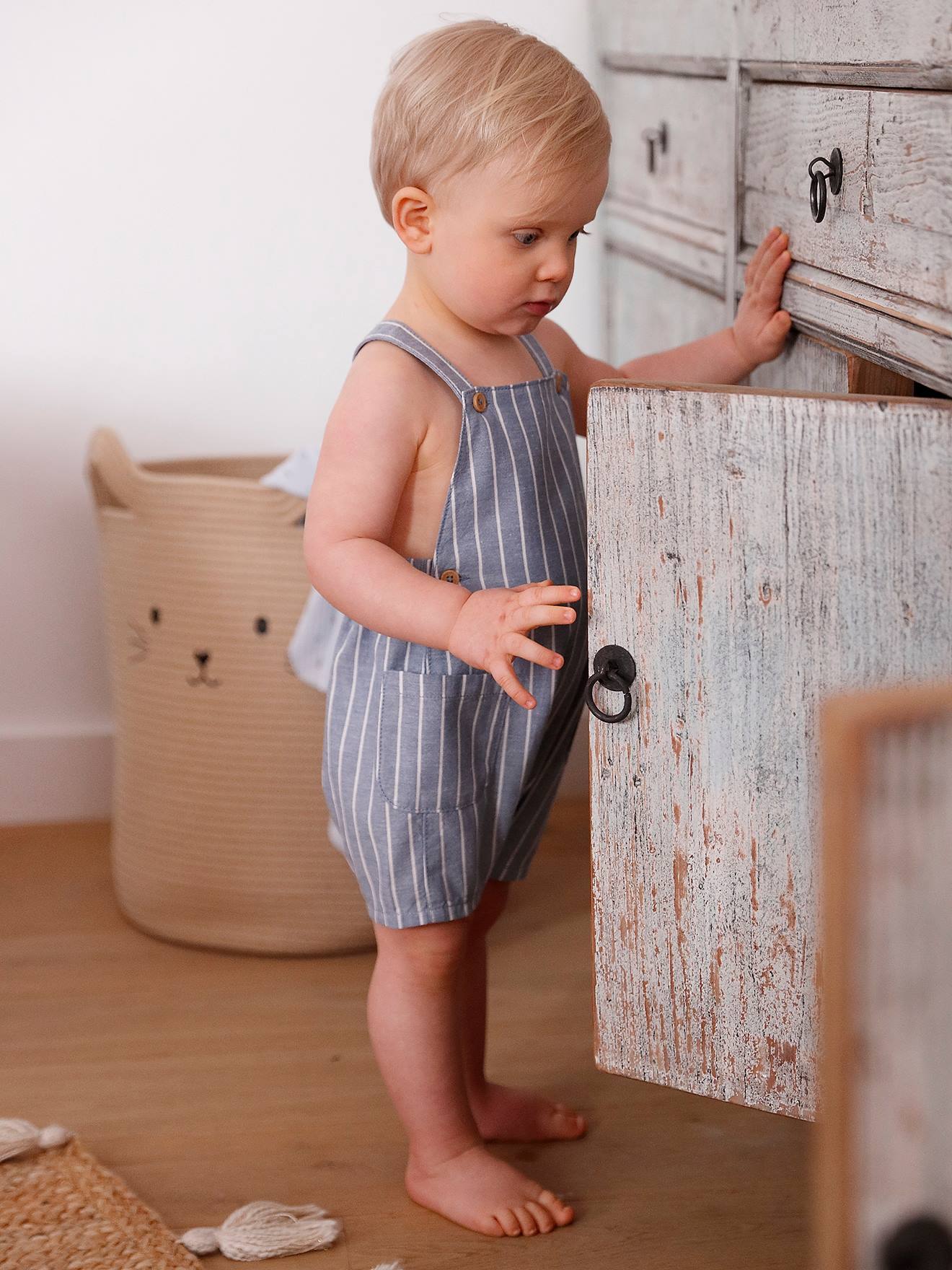Striped Dungarees in Linen & Cotton