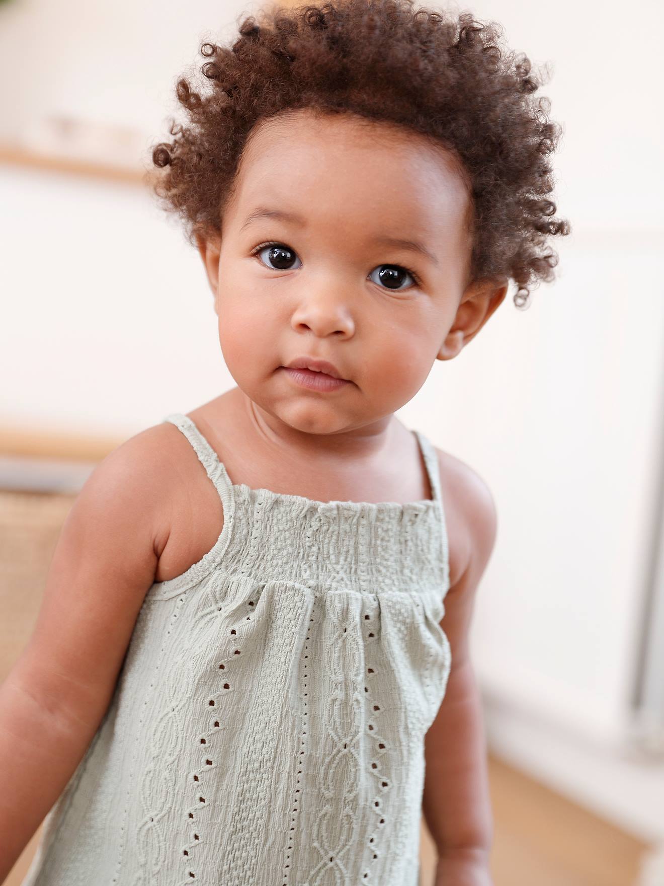 Strappy Fancy Knit Top for Babies - sage green, Baby | Vertbaudet