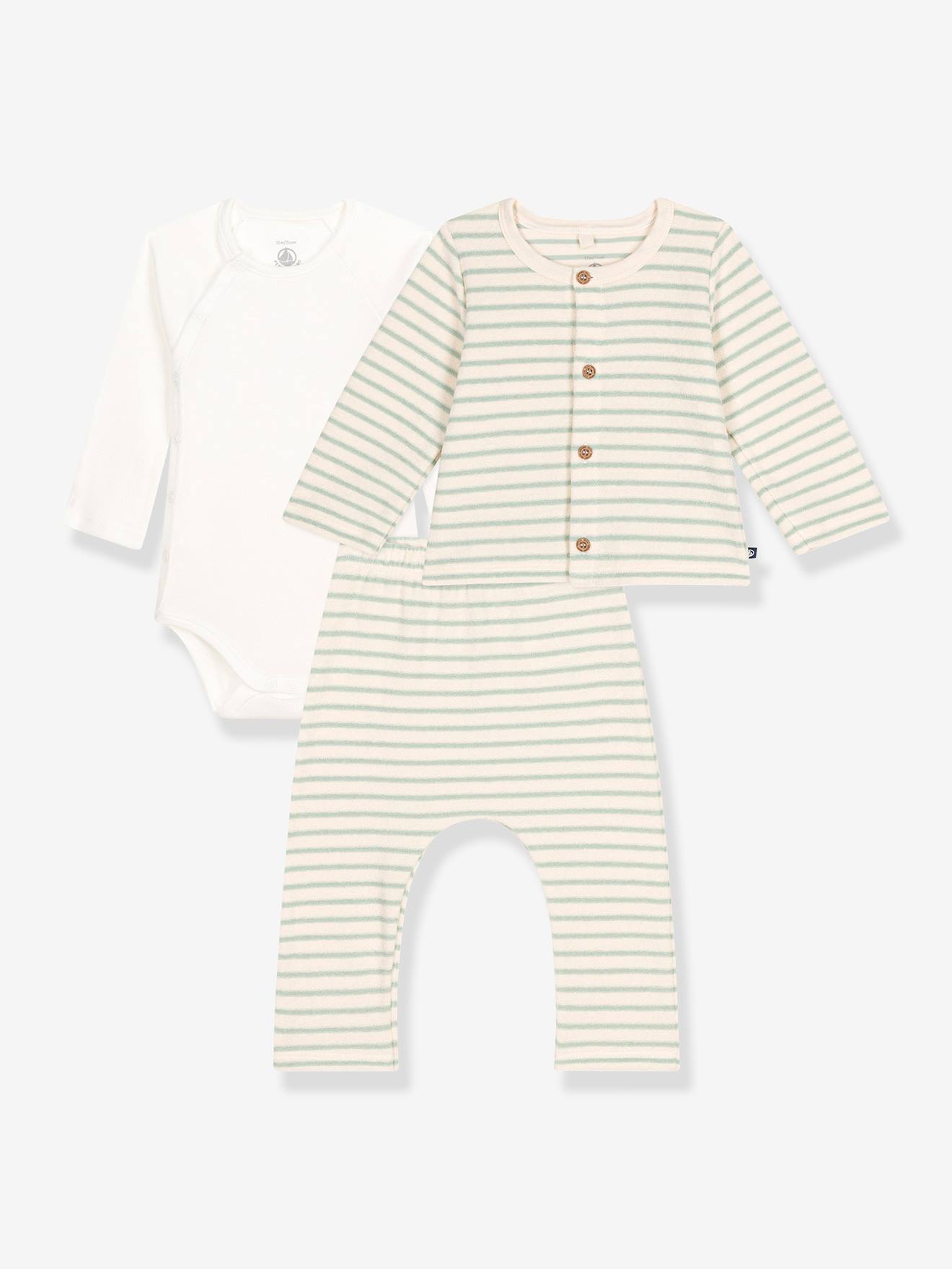 3-Piece Combo for Babies, by Petit Bateau striped green