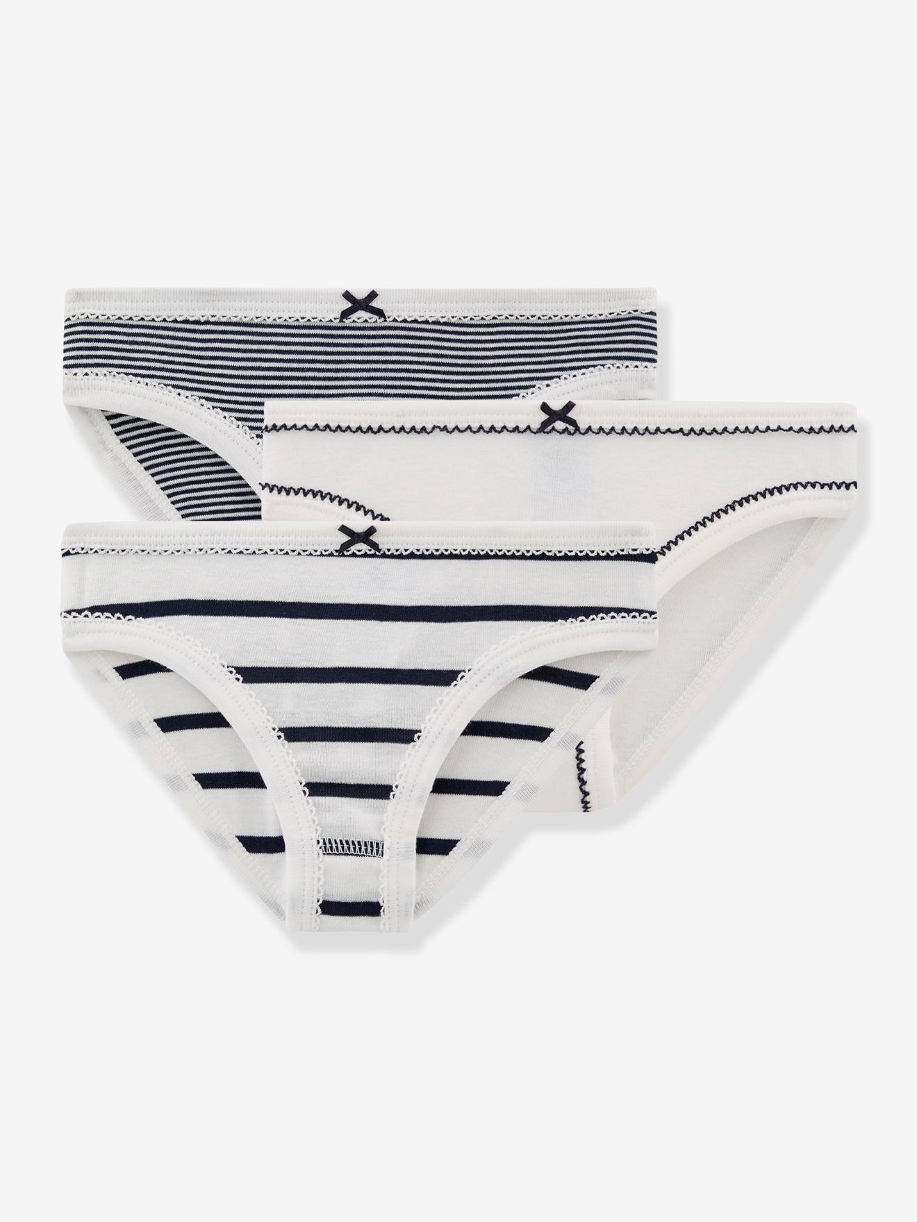 Pack of 3 Striped Briefs for Girls, by PETIT BATEAU white
