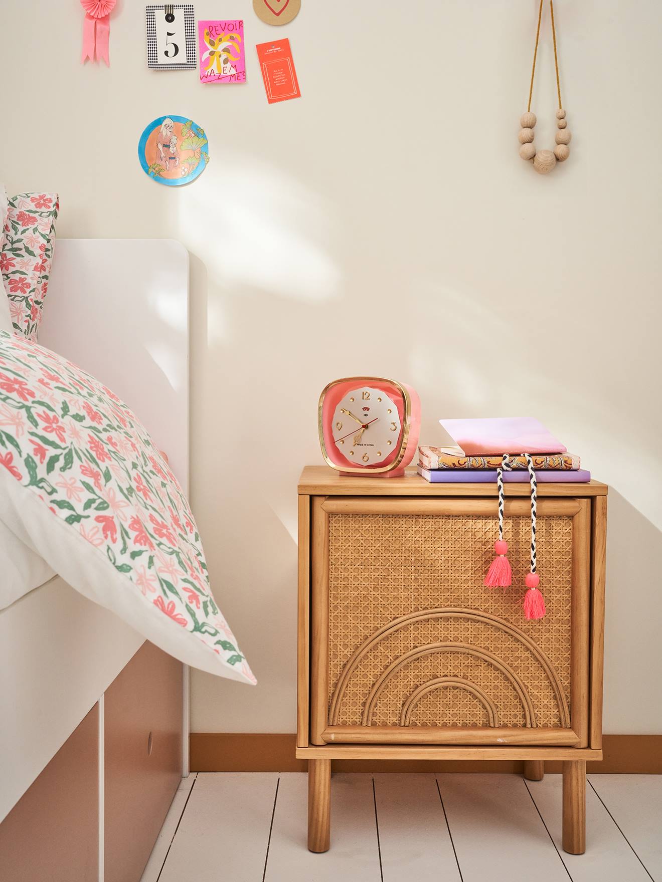 Bedside Table in Wood & Cane