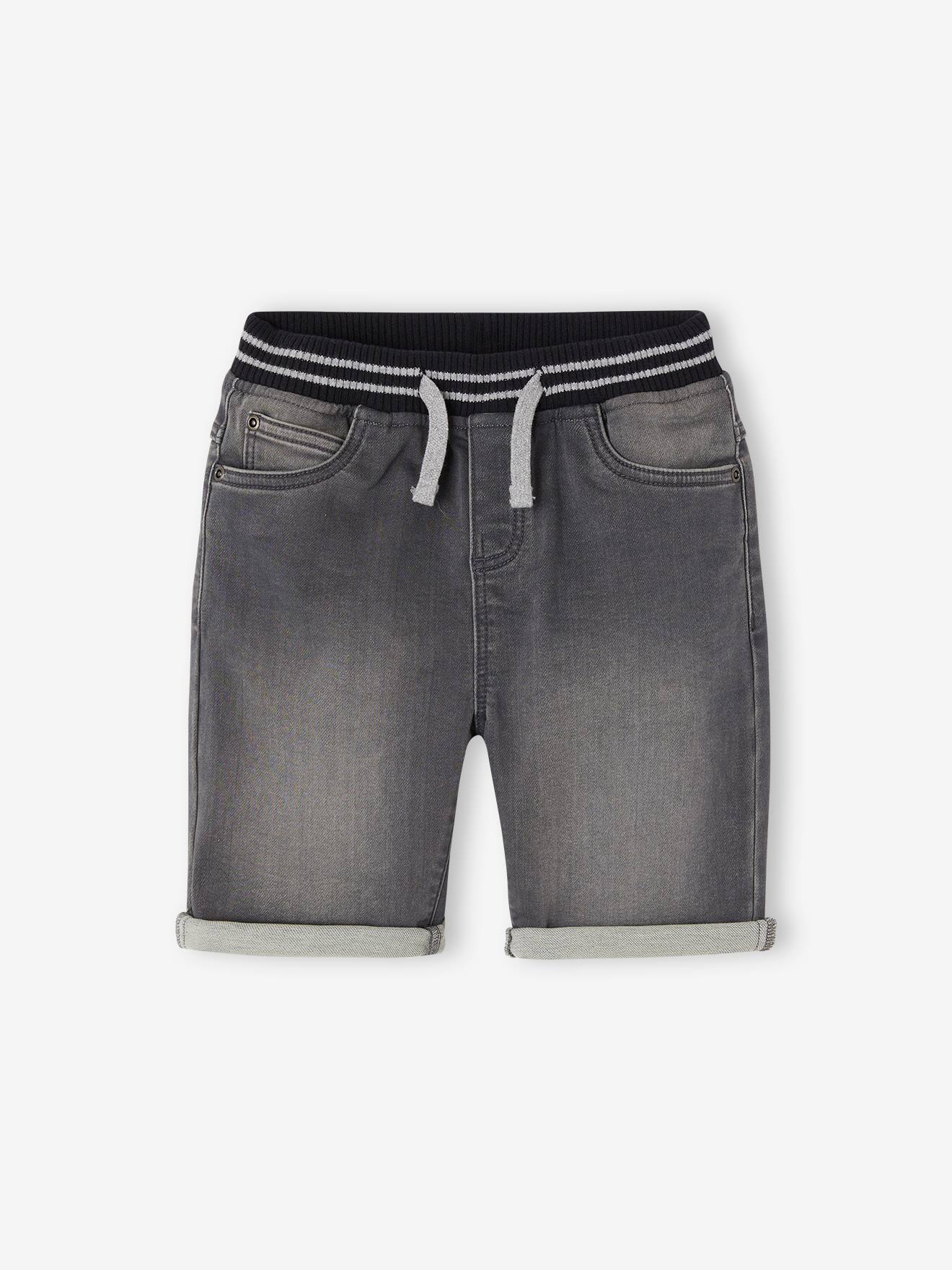 Bermuda Shorts in Denim-Effect Fleece for Boys, Easy to Put On denim grey