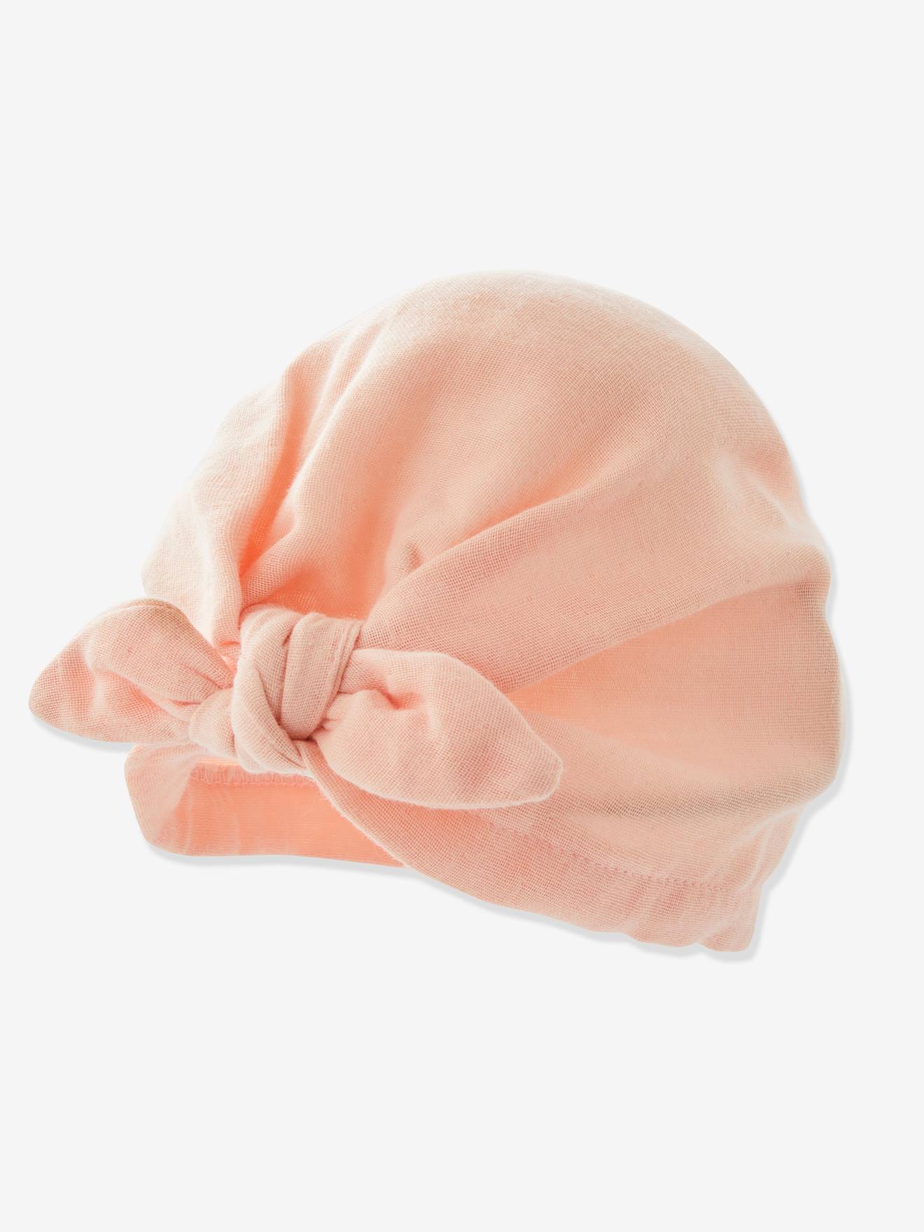 Plain Scarf Hat with Bow, for Baby Girls rose