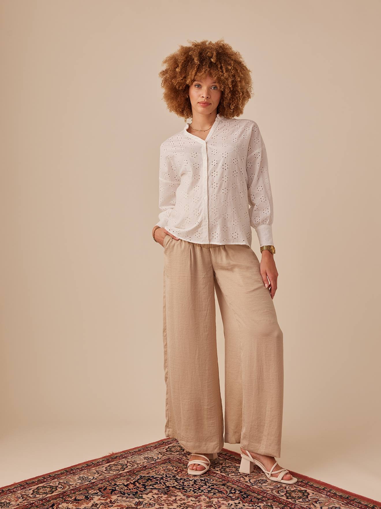 Palazzo-Style Fluid Trousers for Maternity, by ENVIE DE FRAISE sandy beige