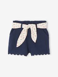 Baby-Shorts-Cotton Gauze Shorts with Floral Belt for Babies