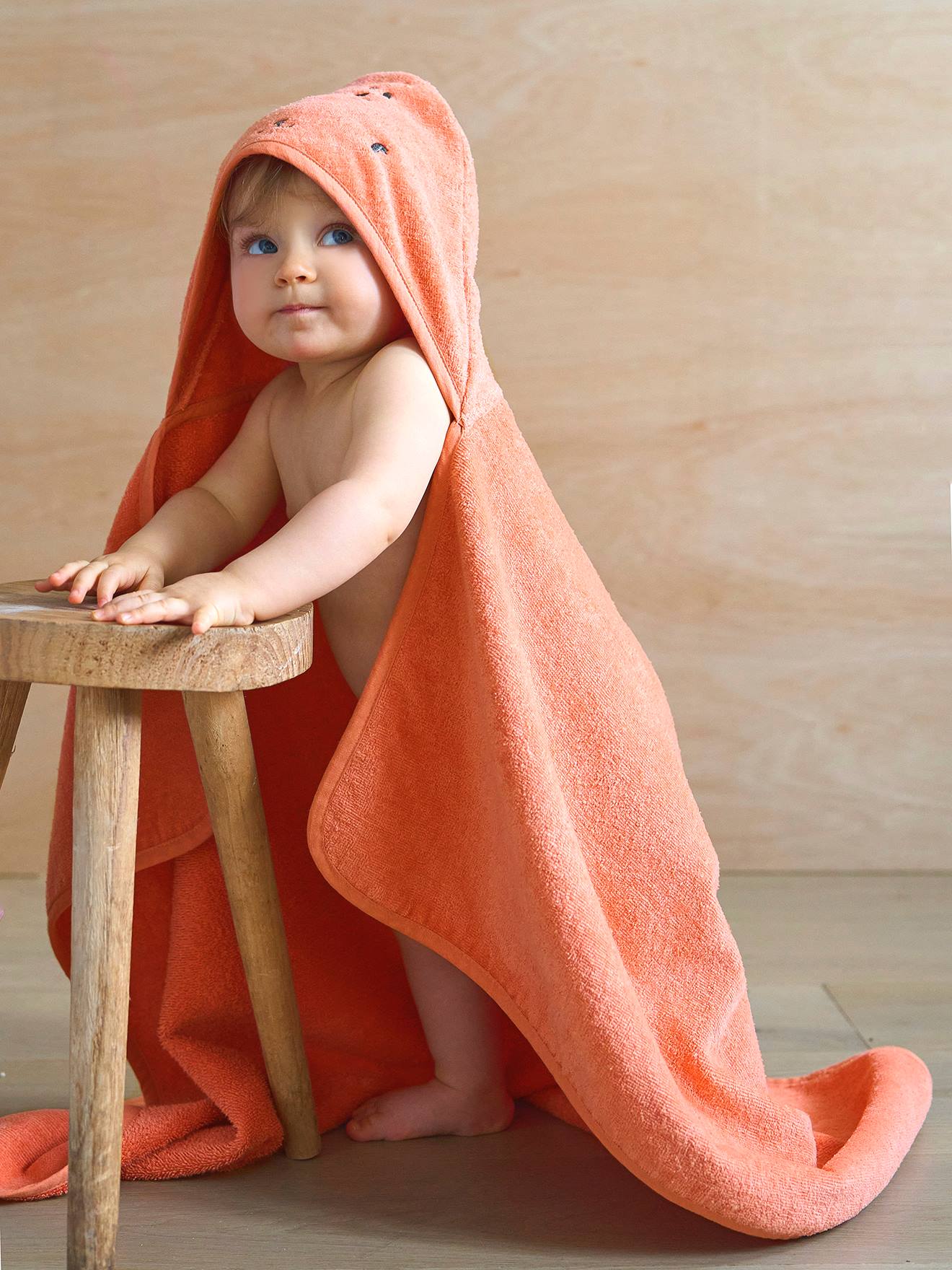 Bath Cape, Essentials for Babies, in recycled cotton peach