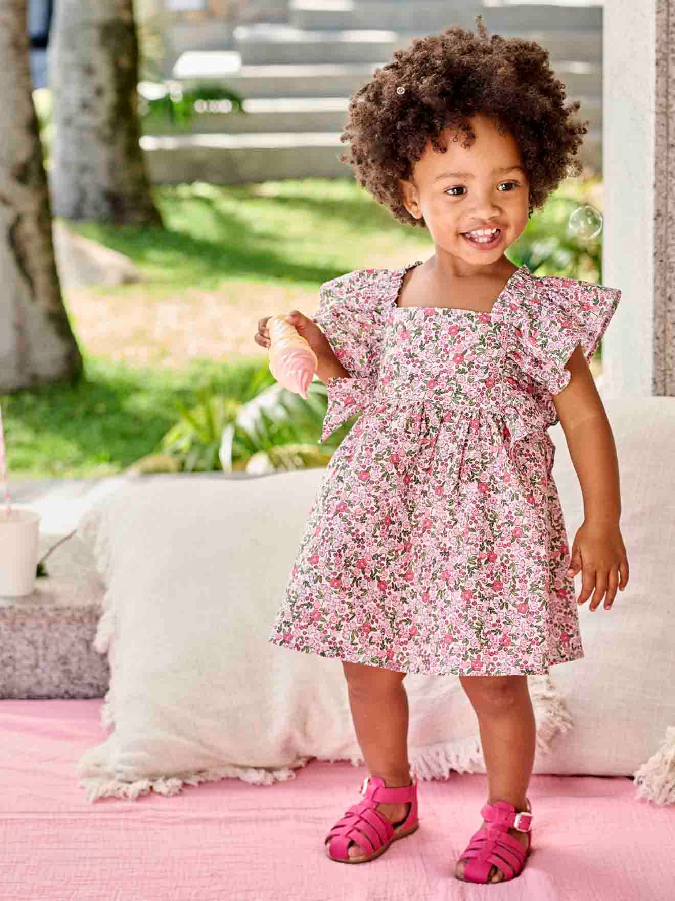 Dress with Ruffles for Babies printed pink