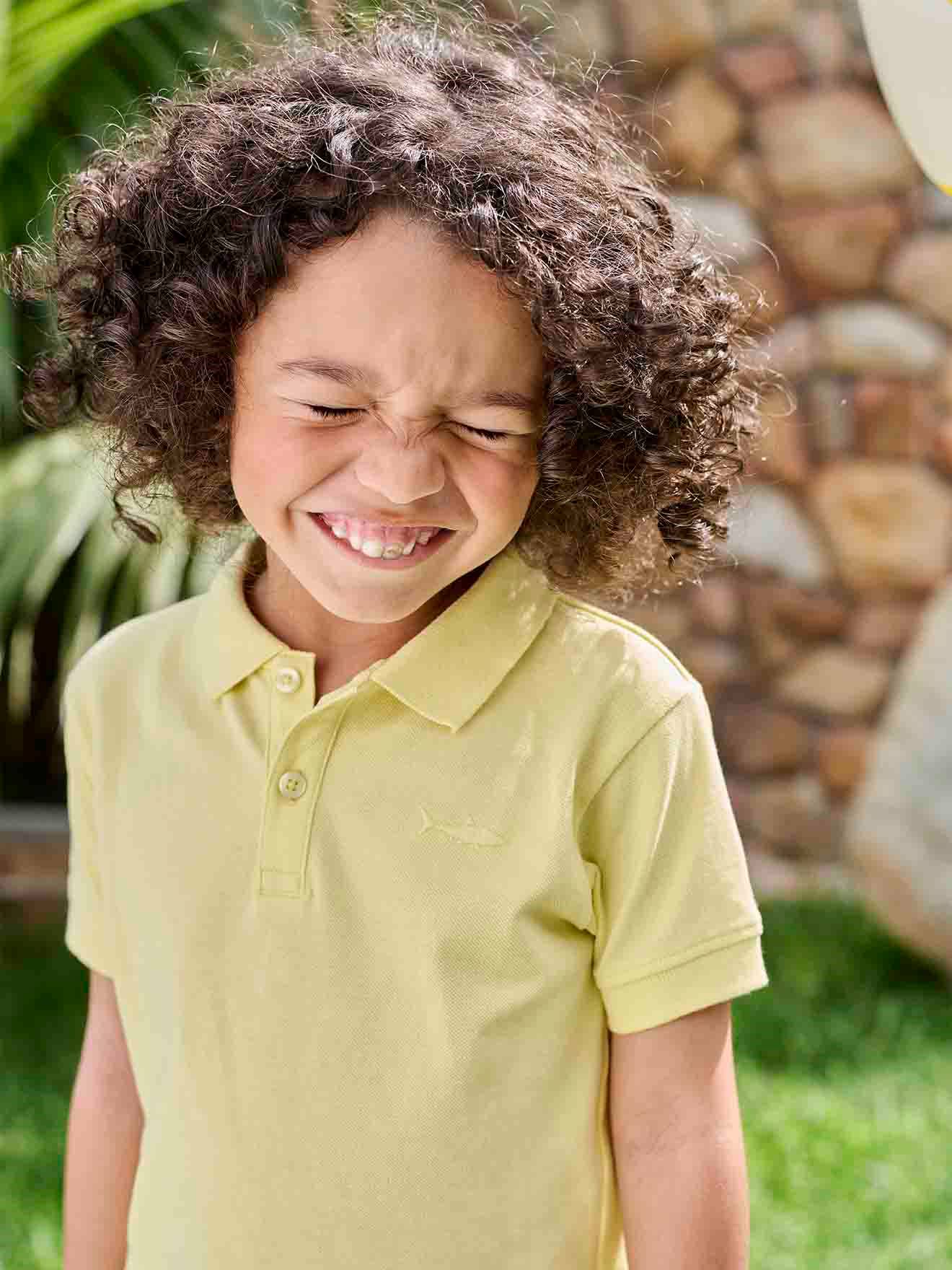 Short Sleeve Polo Shirt, Embroidery on the Chest, for Boys pastel yellow