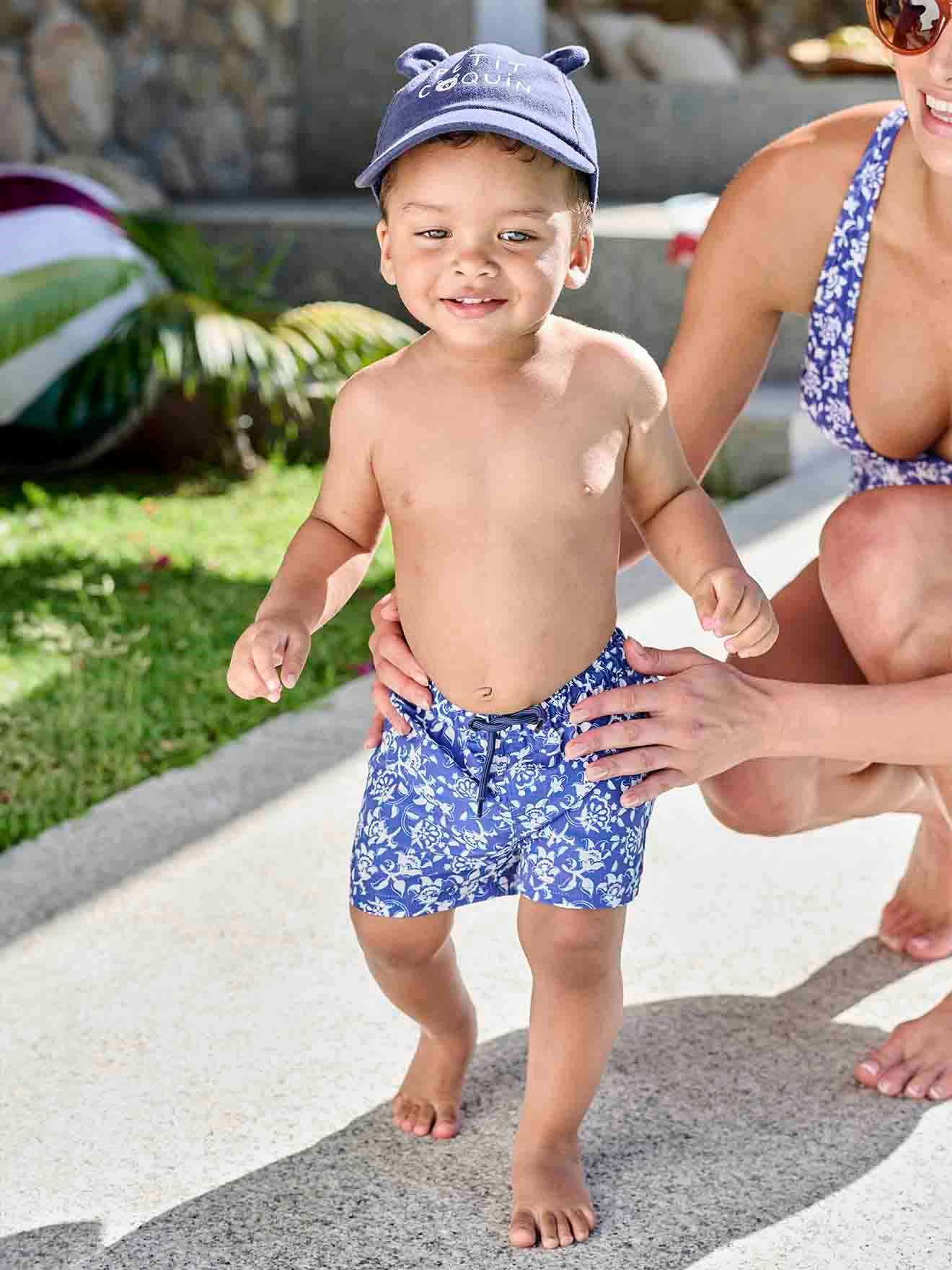 Swim Shorts with Stylised Flowers Print