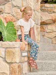 Fluid Cropped Trousers with Floral Print, for Girls