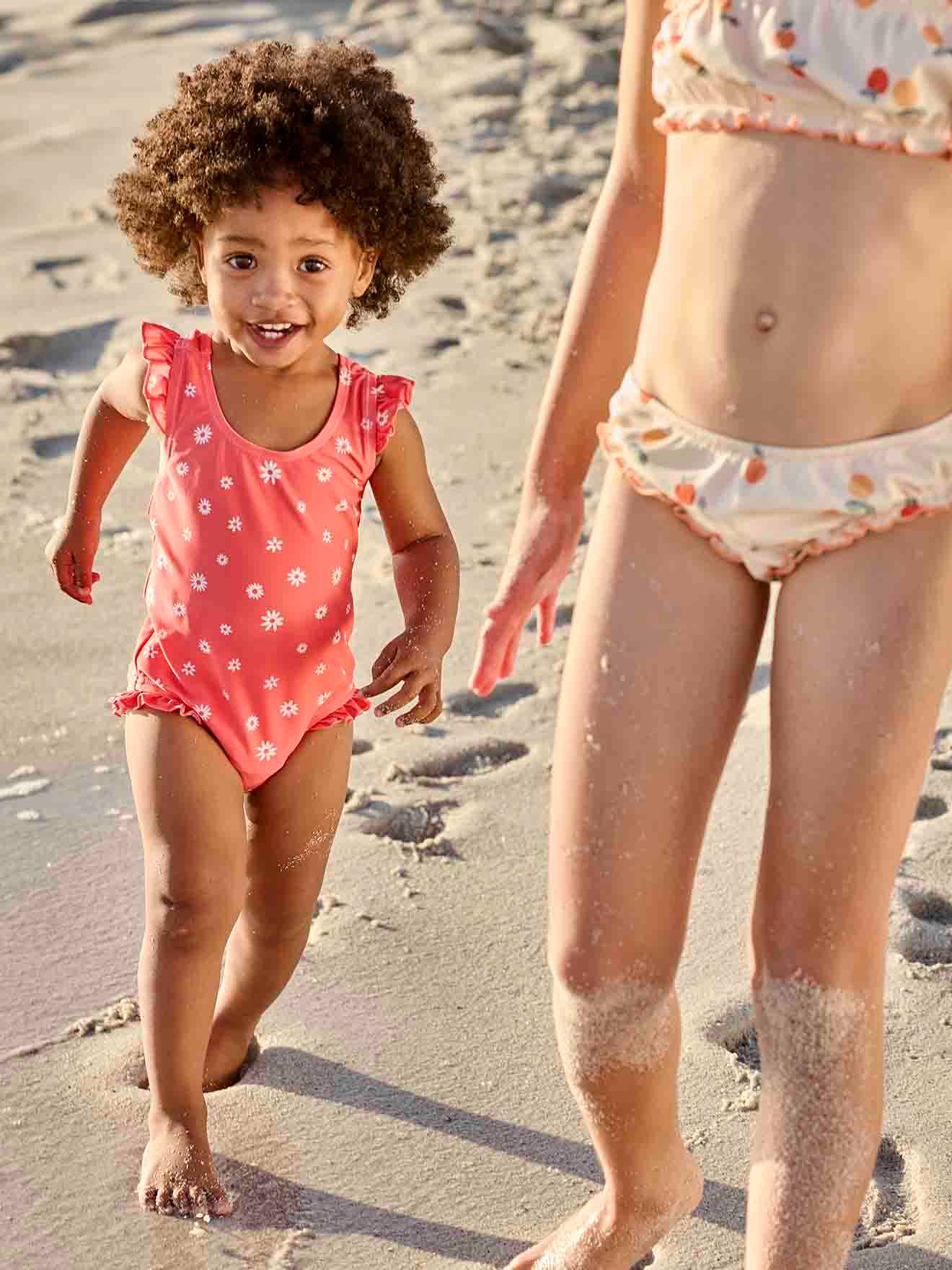 Swimsuit with Floral Print, for Baby Girls fuchsia