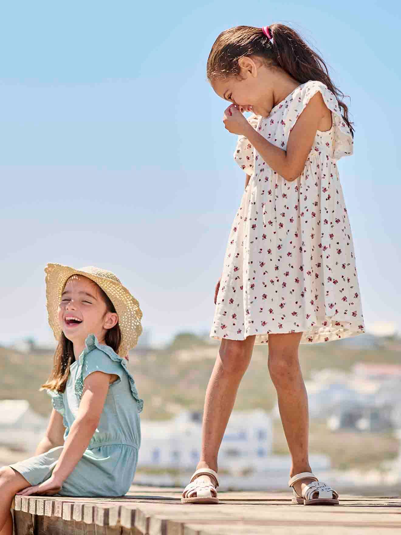 Floral Dress in Jersey Knit with Relief, for Girls ecru