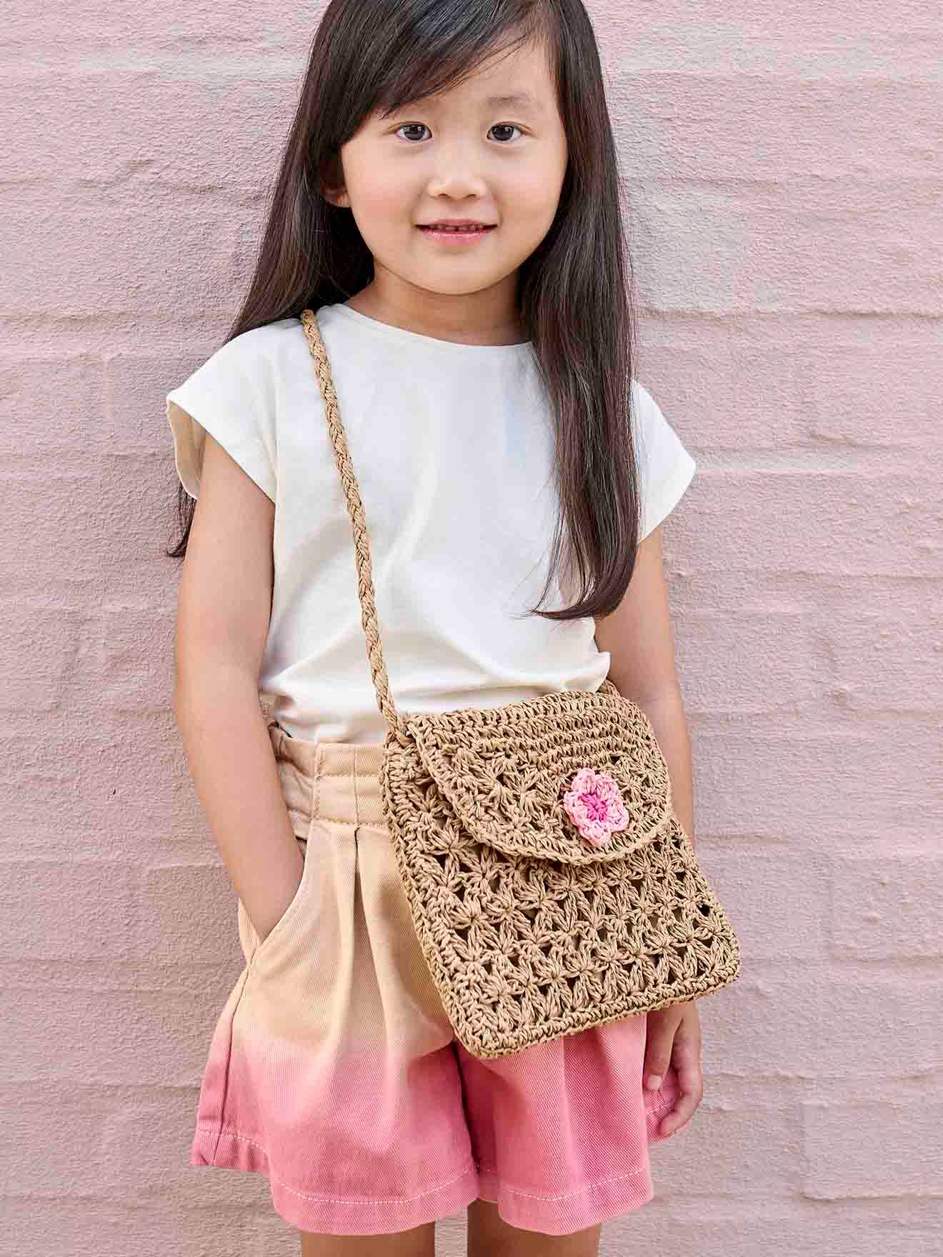 Braided Rope-Like Shoulder Bag with Flowers