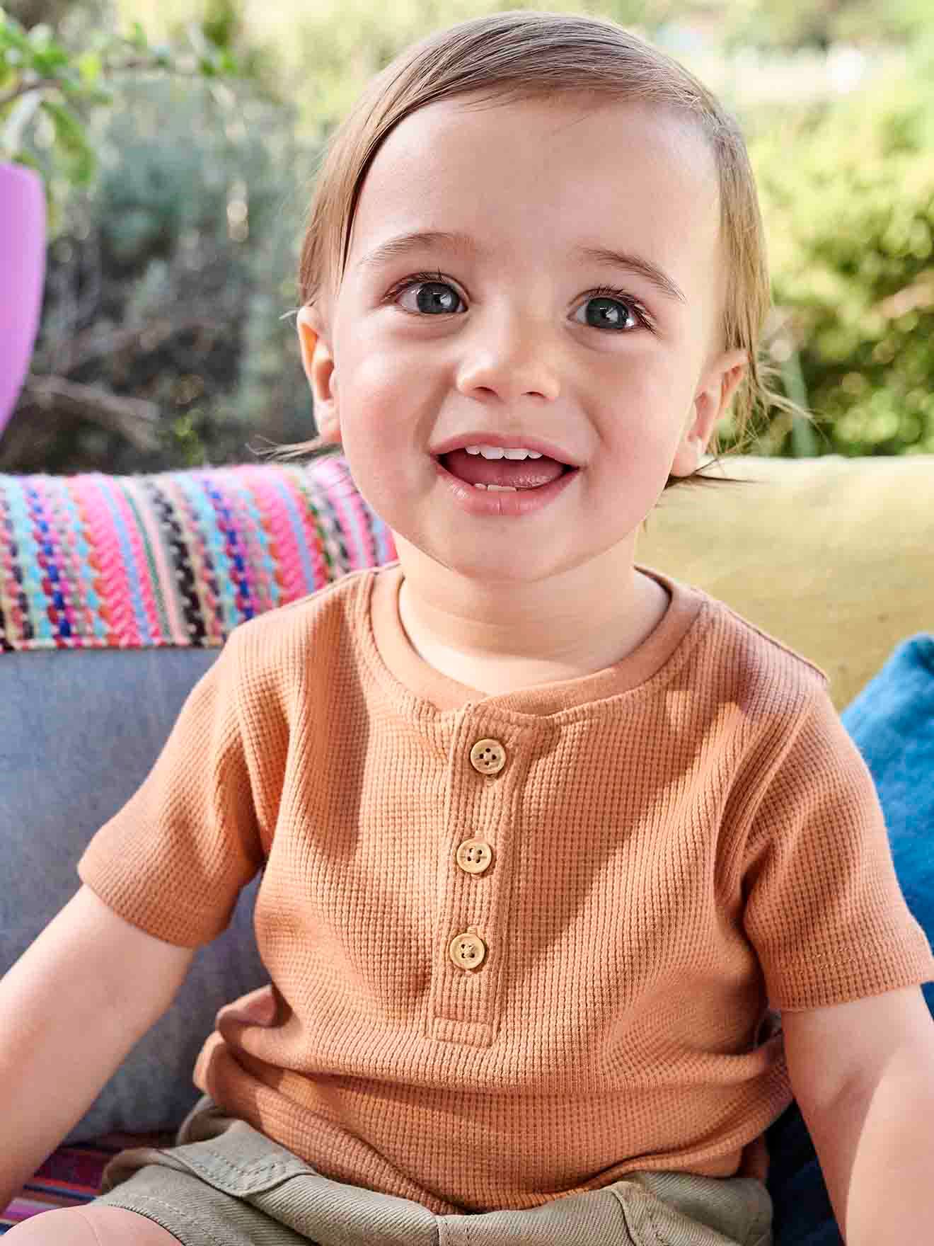 Honeycomb Grandad-Style T-Shirt for Babies camel