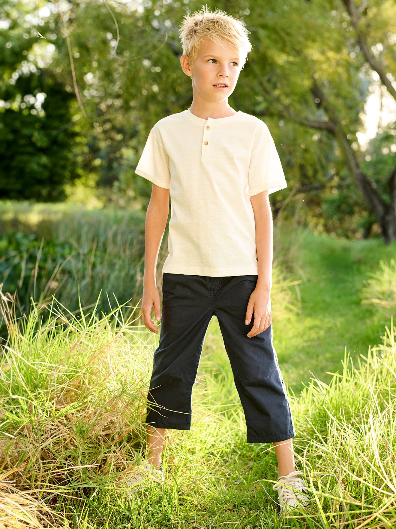 Cropped Lightweight Trousers Convert into Bermuda Shorts, for Boys night blue