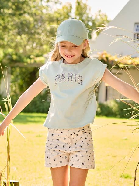 T-Shirt with Message in Flower Motifs for Girls ecru+pale yellow+sky blue 
