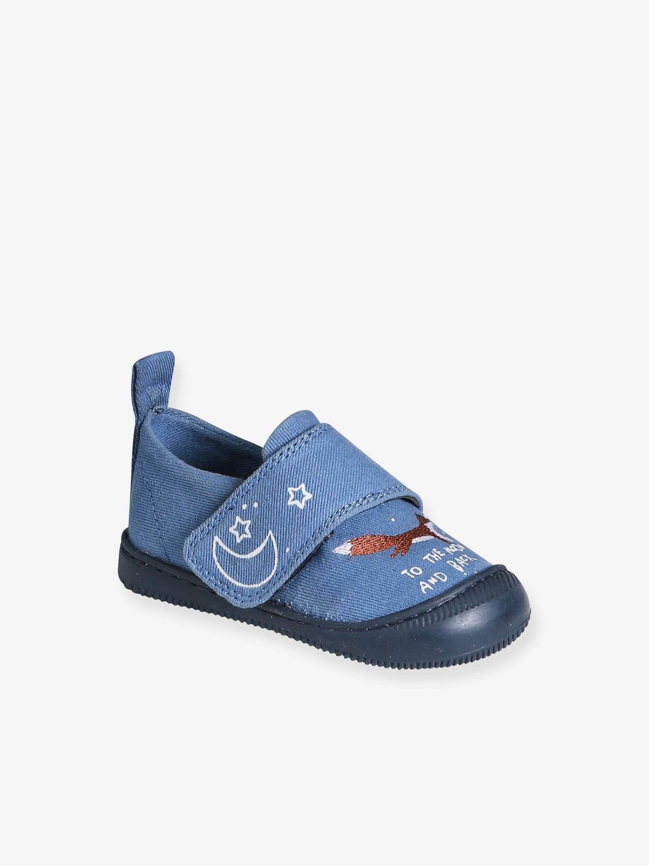 Denim Indoor Shoes with Hook-and-Loop Strap