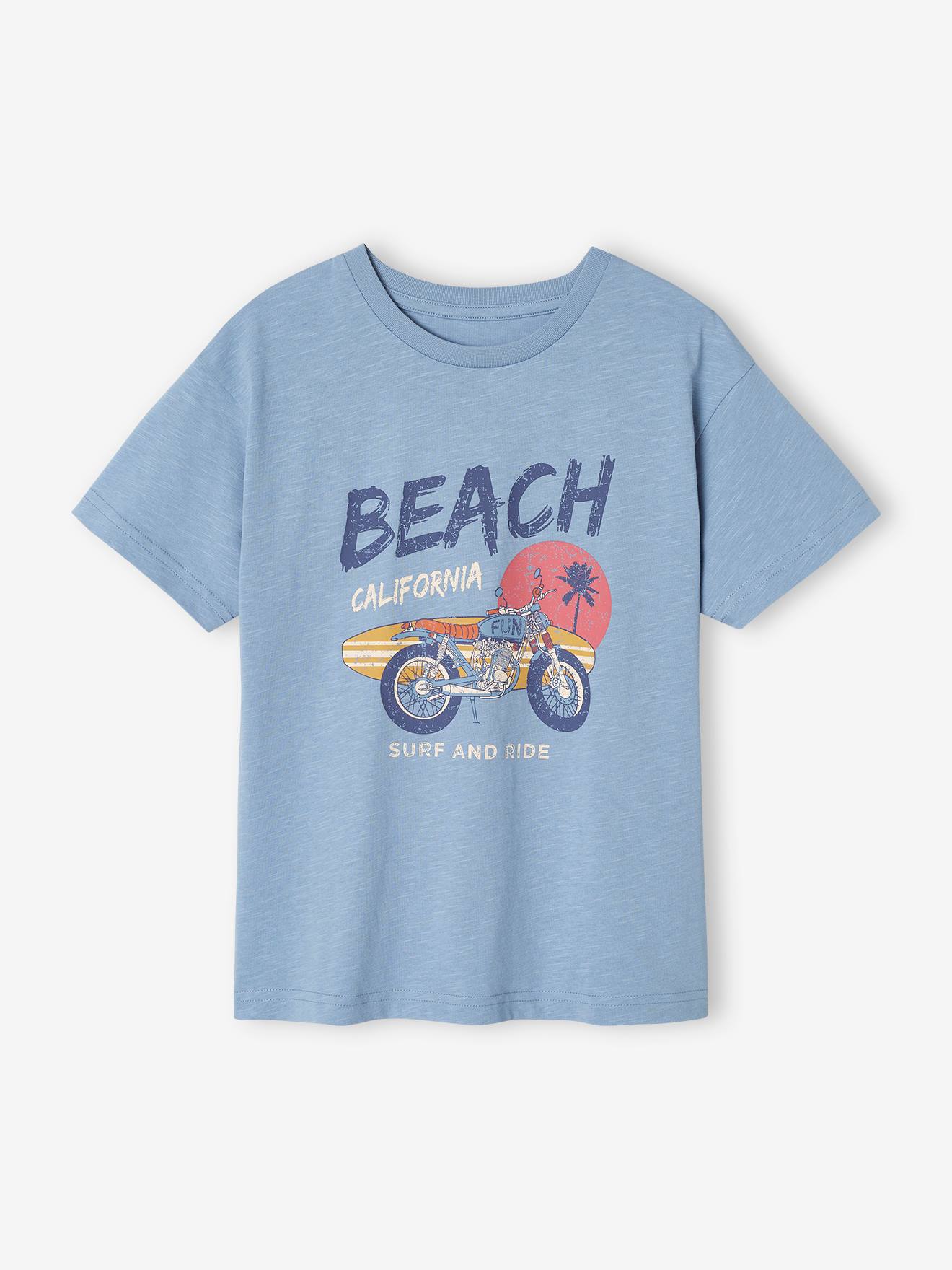 T-Shirt with "Surf and Ride" Motif for Boys sky blue